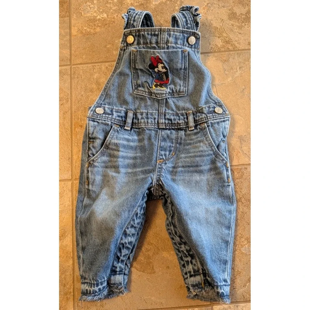 Disney Baby Gap Overalls Girls' 12-18 Months Blue Denim Minnie Mouse Ruffle